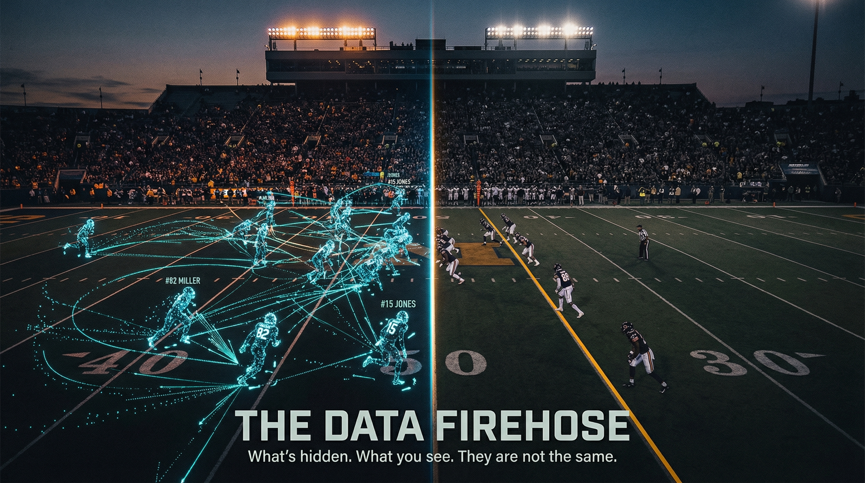 Data visualization of sports tracking technology, stadium lighting theme